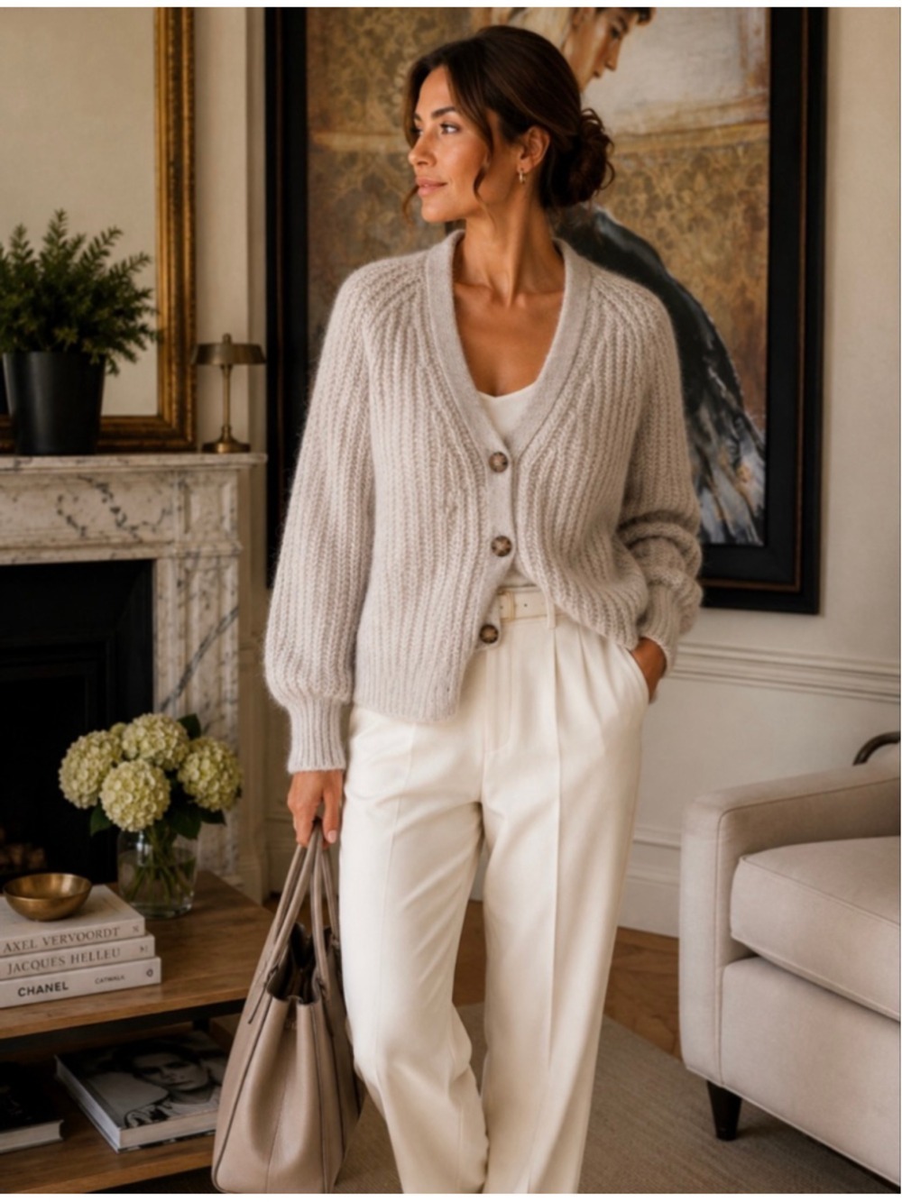 New Women's Sezane Beige Ribbed Knit Cardigan S